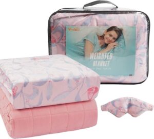 Viviland Weighted Blanket Set 15 lbs with Removable Plush Cover, Glass Beads and Eyemask, Gift for Adult Women Men, Queen Size Weighted Blanket, 60"x80", Pink-0