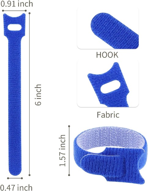 3 Pack - 50pcs 67Inch Multi-Purpose Reusable Hook and Loop Cable Ties Fastening Straps Tie Downs - 5 Colour-13884