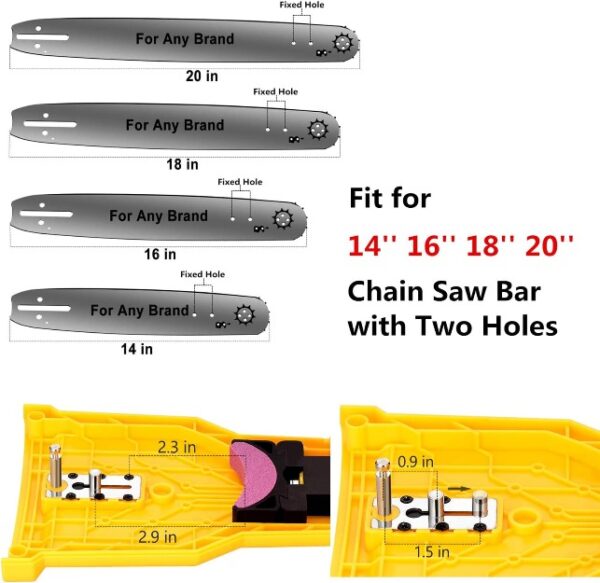 Chainsaw Sharpener Universal Chain Saw Blade Sharpener Fast Sharpening Stone Grinder Tools Bar Mounted Chainsaw Teeth Sharpener Fit for 14 16 18 20 Inches Two Holes Chain Saw Bar with total 4 Wet Stones-13871