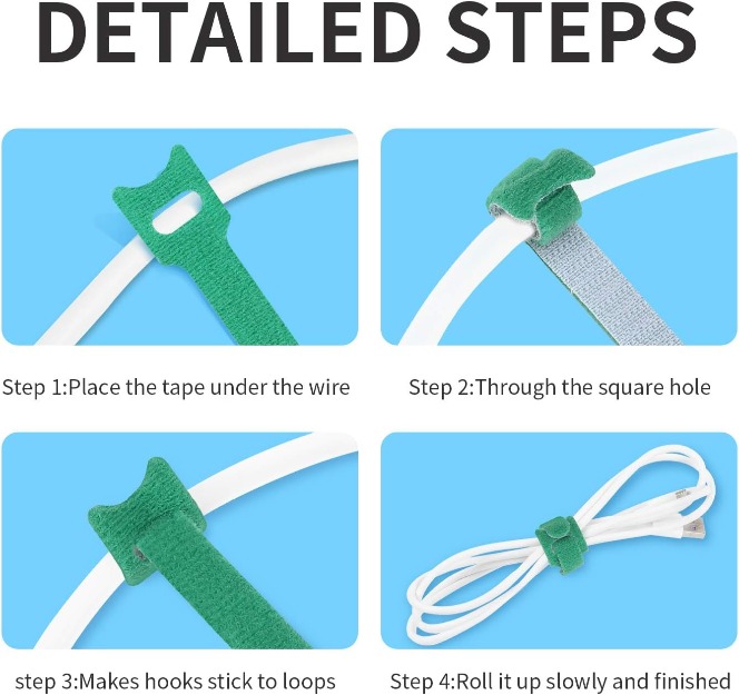 3 Pack – 50pcs 67Inch Multi-Purpose Reusable Hook and Loop Cable Ties Fastening Straps Tie Downs – 5 Colour-13881