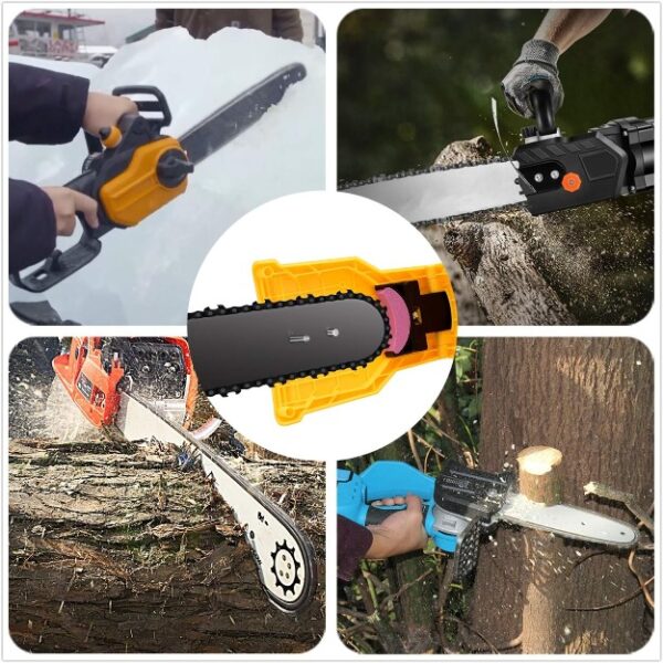 Chainsaw Sharpener Universal Chain Saw Blade Sharpener Fast Sharpening Stone Grinder Tools Bar Mounted Chainsaw Teeth Sharpener Fit for 14 16 18 20 Inches Two Holes Chain Saw Bar with total 4 Wet Stones-13868