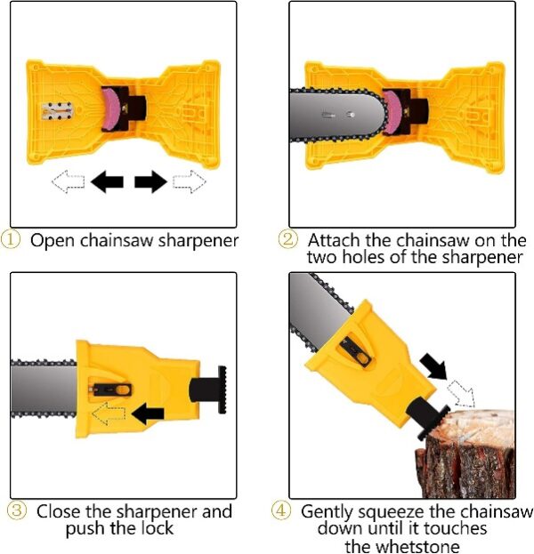 Chainsaw Sharpener Universal Chain Saw Blade Sharpener Fast Sharpening Stone Grinder Tools Bar Mounted Chainsaw Teeth Sharpener Fit for 14 16 18 20 Inches Two Holes Chain Saw Bar with total 4 Wet Stones-13869