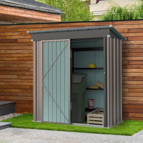 *Sold in Store Only - Prograde Outdoor Storage Shed 5x3 FT, Metal Garden Shed for Bike, Garbage Can, Tool, Lawnmower, Outside Sheds & Outdoor Storage Galvanized Steel with Lockable Door for Backyard-13979