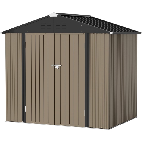Prograde Outdoor Storage Shed 6x8 FT, Metal Garden Shed for Bike, Garbage Can, Tool, Lawnmower, Outside Sheds & Outdoor Storage Galvanized Steel with Lockable Door