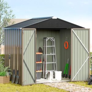 *Sold In Store Only - Prograde Outdoor Storage Shed 6x8 FT, Metal Garden Shed for Bike, Garbage Can, Tool, Lawnmower, Outside Sheds & Outdoor Storage Galvanized Steel with Lockable Door-13971