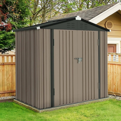 Prograde Outdoor Storage Shed 4x6 FT, Metal Garden Shed for Bike, Garbage Can, Tool, Lawnmower, Outside Sheds & Outdoor Storage Galvanized Steel with Lockable Door