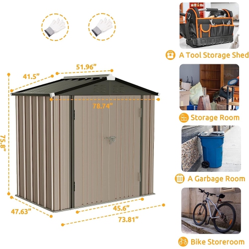 *Sold In Store Only - Prograde Outdoor Storage Shed 4x6 FT, Metal Garden Shed for Bike, Garbage Can, Tool, Lawnmower, Outside Sheds & Outdoor Storage Galvanized Steel with Lockable Door-13986