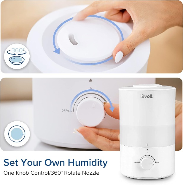 LEVOIT Humidifiers for Bedroom Large Room, 3L Cool Mist Top Fill Oil Diffuser for Baby Nursery and Plants, 360 Degree Nozzle, Quiet Rapid Ultrasonic Humidification for Home Whole House, White-14159