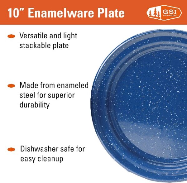 10 Inch Enamelware Plate for Camp, Cabin and Farmhouse Kitchen - Blue - 10 PK-14283