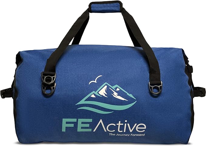 FE Active - 60 Liters Unisex Duffel Dry Bag Large Waterproof Travel Bag in Blue for Camping, Hiking, and Outdoor Activities | Designed in California, USA