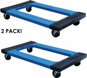 2 PK - 1000 LB Capacity Plastic Movers Dolly 3" Swivel CASTERS, Diamond Tread Rubber Pads, HIGH Impact Non POUROUS Polymer Construction, Steel REINFORCING Frame 30" X 18" X 6"