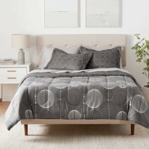 Amazon Basics 7-Piece Reversible Microfiber Comforter Bed-in-A-Bag - Full/Queen, Black Mosaic