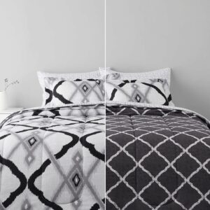 Amazon Basics 7-Piece Reversible Microfiber Comforter Bed-in-A-Bag - Full/Queen, Black Mosaic