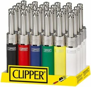 Clipper Reusable Lighter, Minitube Refillable Lighters, Solid Colors Collection, 24 Units (6 Colors)