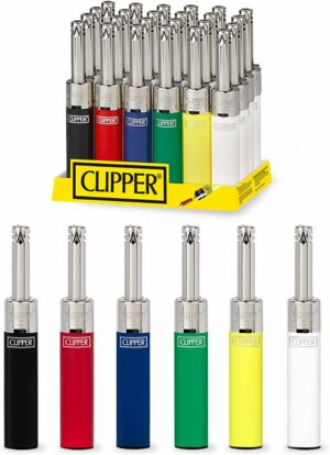 Clipper Reusable Lighter, Minitube Refillable Lighters, Solid Colors Collection, 24 Units (6 Colors)