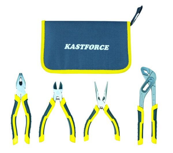 KASTFORCE KF4024 4‑Piece Pliers Set &ndash; Includes Lineman&rsquo;s, Diagonal Cutter, Long Nose, Groove Joint & Hardware Bag