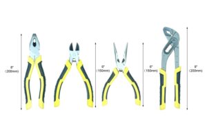 KASTFORCE KF4024 4‑Piece Pliers Set &ndash; Includes Lineman&rsquo;s, Diagonal Cutter, Long Nose, Groove Joint & Hardware Bag