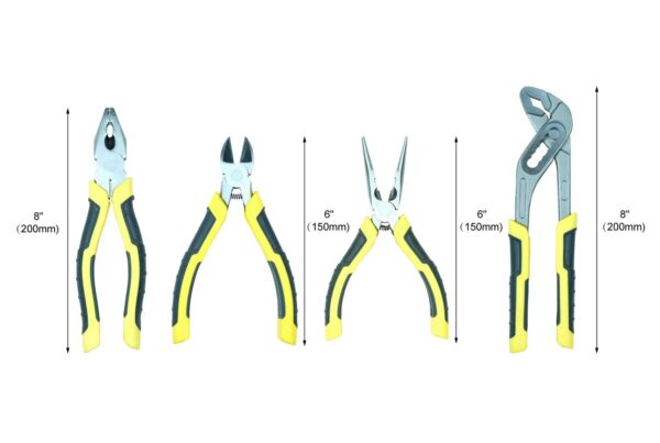 KASTFORCE KF4024 4‑Piece Pliers Set &ndash; Includes Lineman&rsquo;s, Diagonal Cutter, Long Nose, Groove Joint & Hardware Bag