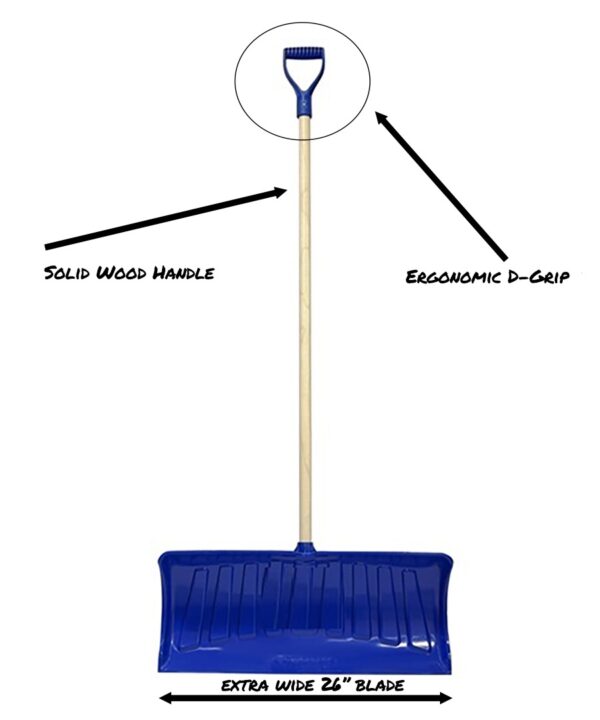 26″ Heavy-Duty Snow Shovel/Pusher &ndash; Solid Wood Handle – Case of 12