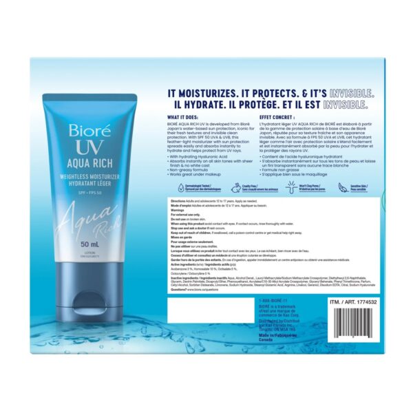 Bior&eacute; UV Aqua Rich Weightless Moisturizer SPF 50, 4 x 50 mL